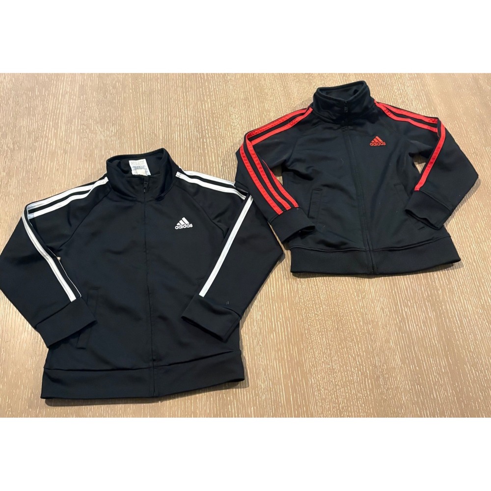 Lot of 2 Adidas Toddler Track Jackets Black Full Zip 4T & 5 Striped EUC‎
